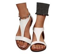 MEECHI Sandales Romaines avec Fermeture Éclair Sandals Plates De Loisirs for Femmes Sandales D'été À Bout Ouvert en Cuir PU Grandes Tailles, Chaussures De Plage Légères Et Confortables,36-43EU(40 EU)