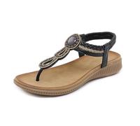 MEECHI Sandales Séparateur D'orteils for Femmes Tongs avec Perles Sandales À Clip en Cuir PU Sandals Romaines Vintage Pantoufles Plates D'été À Bout Ouvert Chaussures De Plage Bohème(Black,38 EU)