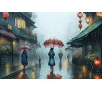 Meechi Toile murale sans cadre Peking Chinatown Rain and Fog 50 x 70 cm