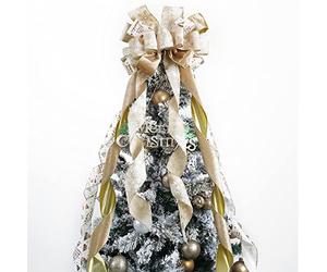MEEDEE Nœud de décoration de Sapin de Noël Champagne, 30,5 cm de Large, Champagne doré, Velours, Aluminium, Toile de Jute, élégant, décoration de Sapin de Noël, Accessoire de Couronne, décoration de