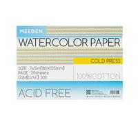 MEEDEN Carnet de Papier Aquarelle: 20 Feuilles de Carnet Aquarelle 18 x 12.5cm - 100% Coton - 300 gsm Bloc de Papier Aquarelle sans Acide pour Aquarelle Gouache Encre - Grain Fin