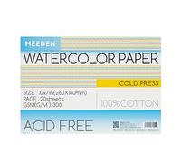 MEEDEN Carnet de Papier Aquarelle: 20 Feuilles de Carnet Aquarelle 26 x 18cm - 100% Coton - 300 gsm Bloc de Papier Aquarelle sans Acide pour Aquarelle Gouache Encre - Grain Fin