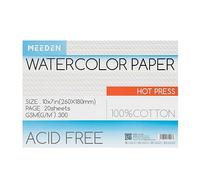 MEEDEN Carnet de Papier Aquarelle: 20 Feuilles de Carnet Aquarelle 26 x 18cm - 100% Coton - 300 gsm Bloc de Papier Aquarelle sans Acide pour Aquarelle Gouache Encre - Grain Satiné