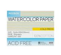 MEEDEN Carnet de Papier Aquarelle: 20 Feuilles de Carnet Aquarelle 31 x 23cm - 100% Coton - 300 gsm Bloc de Papier Aquarelle sans Acide pour Aquarelle Gouache Encre - Grain Fin