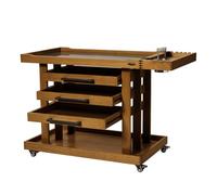 MEEDEN Chariot de rangement extra large en bois de hêtre à 5 niveaux avec 3 tiroirs, plateau latéral amovible, porte-pinceaux et roulettes verrouillables pour studio d'artiste Noyer