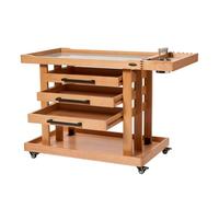 MEEDEN Chariot de rangement extra large en bois de hêtre à 5 niveaux avec 3 tiroirs, plateau latéral amovible, support pour pinceaux et roulettes verrouillables pour studio d'artiste, naturel