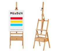 MEEDEN Chevalet de Peinture en Bois avec Tiroir de Rangement : Chevalet de Studio en H Réglable en Hêtre, Grand Support de Peinture Pliable - Adapté aux Toiles jusqu'à 91 cm, Bois naturel