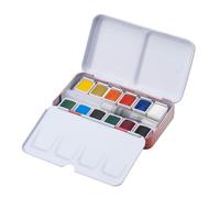 MEEDEN Ensemble de peinture aquarelle de voyage 12 couleurs avec pinceau dans demi-godets - Peinture aquarelle portable pour adultes et artistes