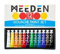 MEEDEN Ensemble de tubes de peinture à gouache - 12 couleurs de 12 ml (0,4 oz) Fournitures de peinture artistique pour artistes, étudiants et débutants - Peintures à pigments riches pour la peinture