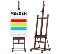 MEEDEN Grand Chevalet Peinture en Bois: Chevalet Bois en H Réglable de 190cm à 370cm avec 4 Roues, Tenir la Toile jusqu'à 236cm - Support de DessinPliable avec Rangement