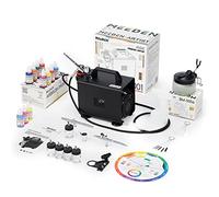 MEEDEN Kit Aérographe avec Compresseur: 1/5 HP Compresseur d'Air Silencieux avec 3 Pistolets Aérographes à Double Action - 24 Couleurs × 30ml Kit de Peinture Aérographe pour Peinture et Modelisme