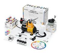 MEEDEN Kit Aérographe avec Compresseur: 1/5 HP Compresseur d'Air Silencieux avec 3 Pistolets Aérographes à Double Action - 24 Couleurs × 30ml Kit de Peinture Aérographe pour Peinture et Modelisme