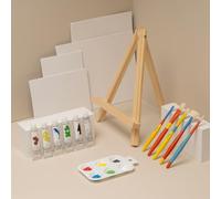 MEEDEN Lot de 14 pinceaux de peinture acrylique avec chevalet en bois, 6 couleurs 12 ml acrylique, 5 pinceaux, 4 toiles - Kit de peinture pour enfants, étudiants, artistes et débutants