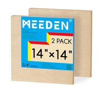 MEEDEN Lot de 2 panneaux de toile en bois brut : 1,9 cm de profondeur 35,6 x 35,6 cm - Panneau en bois vierge pour peinture