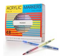 MEEDEN Lot de 24 marqueurs de peinture acrylique à double pointe : 48 couleurs/lot de 24 marqueurs acryliques à pointe pinceau avec contrôle automatique de l'encre pour fournitures artistiques