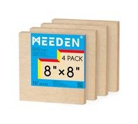 MEEDEN Lot de 4 panneaux de toile en bois brut : 3,8 cm de profondeur 20,3 x 20,3 cm - Panneaux en bois vierges pour peinture