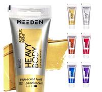 MEEDEN Lot de 6 peintures acryliques métallisées 60 ml Or, argent, cuivre Poudre de mica Toile et bois Peinture acrylique intense