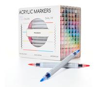 MEEDEN Lot de 72 stylos acryliques de couleurs : pointe fine et pointe pinceau Marqueur acrylique avec contrôle automatique des couleurs pour fournitures d'art - Stylo de peinture à double pointe à