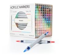 MEEDEN Lot de 96 stylos acryliques : pointe fine et pointe pinceau flexible Marqueur acrylique avec contrôle automatique des couleurs pour fournitures d'art, séchage rapide, stylo de peinture à double