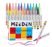 MEEDEN Marqueurs de peinture acrylique : 24 couleurs de marqueurs acryliques à pointe pinceau avec système de contrôle automatique de l'encre - Stylos de peinture acrylique à base d'eau à séchage