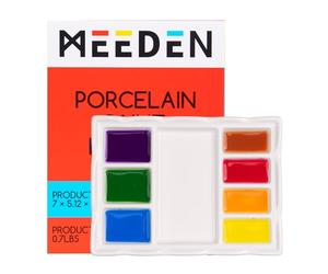 MEEDEN Palette de peinture rectangulaire en céramique à 8 puits, palette de peinture aquarelle en porcelaine, la peinture acrylique et à l'huile, 18x16x2.5 cm