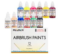 MEEDEN Peinture Aérographe Acrylique: Modèle Air Brush à base d’eau avec couleurs fluorescentes - 12 couleurs x 30ml