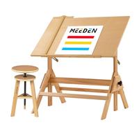 MEEDEN Table à Dessin et Tabouret en Bois: Bureau de Dessin de 90 x 60 cm, Tabouret d'artiste pour Dessin, Table d'artisanat avec Hauteur Réglable, Table d'art inclinable pour la Peinture