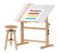 MEEDEN Table à Dessin Tableau Blanc et Tabouret: 90 x 60 cm Table de Dessin d'art, Tabouret de Peinture en Bois, Table d'Artisanat avec Hauteur Réglable, Table à Dessin Inclinable pour Adultes