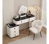 Meedlopia Bureau de Courtoisie avec Miroir éclairé par LED, 3 Couleurs d'éclairage, Coiffeuse avec Rangement Tiroir, Meuble de Maquillage avec tiroirs et Tabouret rembourré pour Chambre