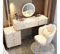 Meedlopia Bureau de Courtoisie avec Miroir éclairé par LED, 3 Couleurs d'éclairage, Coiffeuse avec Rangement Tiroir, Meuble de Maquillage avec tiroirs et Tabouret rembourré pour Chambre