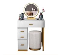 Meedlopia Bureau de Courtoisie avec Miroir éclairé par LED, 3 Couleurs d'éclairage, Meuble de Maquillage avec 4 Tiroirs et 1 Tabouret, Coiffeuse pour Chambre à Coucher
