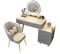 Meedlopia Bureau de Maquillage de Luxe avec Miroir LED et Chaise de Maquillage, tiroirs en Bois Massif, Coiffeuse avec Armoire latérale Bureau en marbre