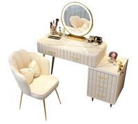 Meedlopia Bureau de Maquillage, Ensemble de Coiffeuse avec Rotation 360° Réglable en Trois Couleurs Miroir éclairé et 5 Tiroirs, Coiffeuse pour Femmes et Filles Armoire de Rangement économique