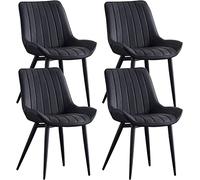 Meedlopia Chaises de Cuisine en Cuir synthétique, lot 4, avec dossiers ergonomiques, pour cafés, Pieds Noirs, Loisirs (Noir)