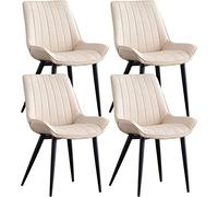 Meedlopia Chaises de Cuisine en Cuir synthétique, lot 4, avec dossiers ergonomiques, pour cafés, Pieds Noirs, Loisirs (Beige)