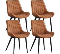 Meedlopia Chaises de Cuisine en Cuir synthétique, lot 4, avec dossiers ergonomiques, pour cafés, Pieds Noirs, Loisirs (Orange Clair)
