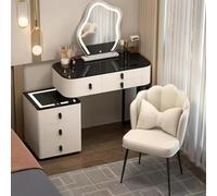 Meedlopia Ensemble Coiffeuse Professionnel: Miroir LED 3 Couleurs, Dessus Marbre - Coiffeuse avec Chaise Pétale et Range Mobile - pour Femme/Jeune Fille (Superbe Cadeau Épouse)