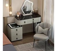 Meedlopia Ensemble Coiffeuse Professionnel: Miroir LED 3 Couleurs, Dessus Marbre - Coiffeuse avec Chaise Pétale et Range Mobile - pour Femme/Jeune Fille (Superbe Cadeau Épouse)