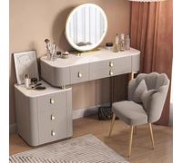 Meedlopia Ensemble Coiffeuse Professionnel: Miroir LED 3 Couleurs, Dessus Marbre - Coiffeuse avec Chaise Pétale et Range Mobile - pour Femme/Jeune Fille (Superbe Cadeau Épouse)