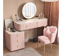 Meedlopia Ensemble Coiffeuse Professionnel: Miroir LED 3 Couleurs, Dessus Marbre - Coiffeuse avec Chaise Pétale et Range Mobile - pour Femme/Jeune Fille (Superbe Cadeau Épouse)