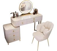 Meedlopia Ensemble Coiffeuse Professionnelle Miroir LED 3C - Coiffeuse Marbre avec Chaise Pétale Douce et Range Côté Mobile - Cadeau Fêtes pour Femme/Épouse