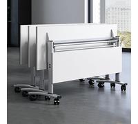 Meedlopia Table de conférence Pliante, rectangulaire et Polyvalente, avec roulettes silencieuses, idéale pour des réunions dynamiques au Bureau ou en Classe (Blanc, 180 x 50 x 76 cm)