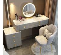 Meedlopia Table de maquillage avec lumières LED, miroir et tabouret, 3 couleurs, lumière tactile, réglable, bureau de pansement pour mère, fille, femme