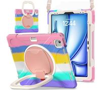 MEEgoodo Coque pour iPad Pro 12.9" 5e/4e/3ème génération 2021 2020 2018 avec Porte-Crayon/Support Rotatif/bandoulière, Protection résistante aux Chocs en Silicone et Coque en Plastique, Rose coloré