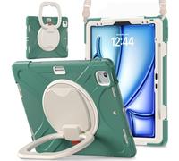 MEEgoodo Étui pour iPad Pro M2 12.9 6e/5e/4e/3e génération 2022 2021 2020 2018, avec Porte-Crayon, Support Rotatif, bandoulière pour Enfants, Vert émeraude