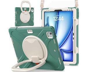 MEEgoodo Étui pour iPad Pro M2 12.9 6e/5e/4e/3e génération 2022 2021 2020 2018, avec Porte-Crayon, Support Rotatif, bandoulière pour Enfants, Vert émeraude