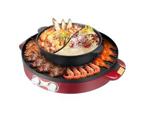 MEELRYD Hot Pot et Grill 2 en 1, Barbecue Coréen, Poêle Electrique, 220V 2200W, Grill électrique avec Plaque de Cuisson Amovible, Fête Alimentaire, Hot Pot Electrique pour Indoor, BBQ Party