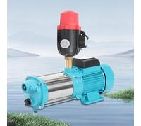 MEELRYD Pompe centrifuge multi-étages en acier inoxydable, 1300 W, hauteur d'extraction 98 m, hauteur d'aspiration 8 m, pompe de jardin, pompe à eau domestique avec manomètre et interrupteur de