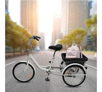 MEELRYD Tricycle 20 pouces pour adulte, pliable à 8 vitesses, tricycle de courses, vélo de croisière avec panier (blanc)