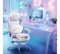 MEENICE Chat Chaise Gaming Ergonomique Fauteuil Gaming avec Repose-Pieds, Coussin Lombaire et Oreilles de Chat, pour Femmes, Adultes, Adolescents, Couleur
